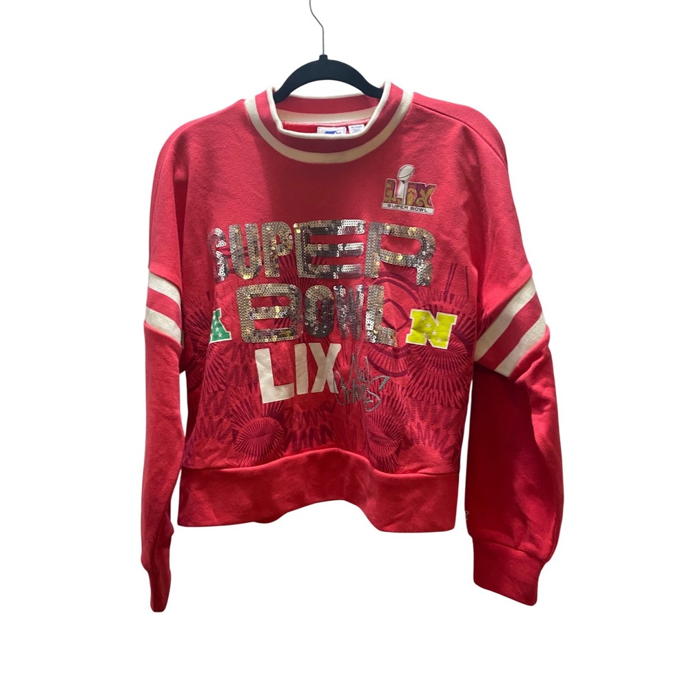 Starter Super‎ Bowl LIX Sweatshirt Womens Small Red NEW Sequin New Orleans NFL